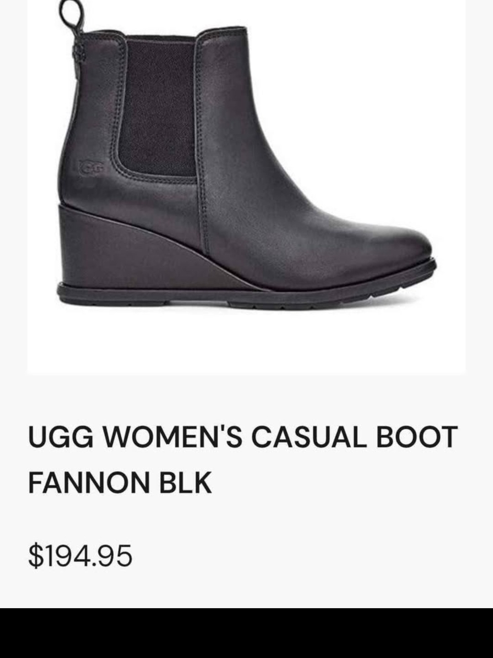 UGG Women's Fannon Wedge Chelsea Boot - Black Fall Winter Work Business Casual